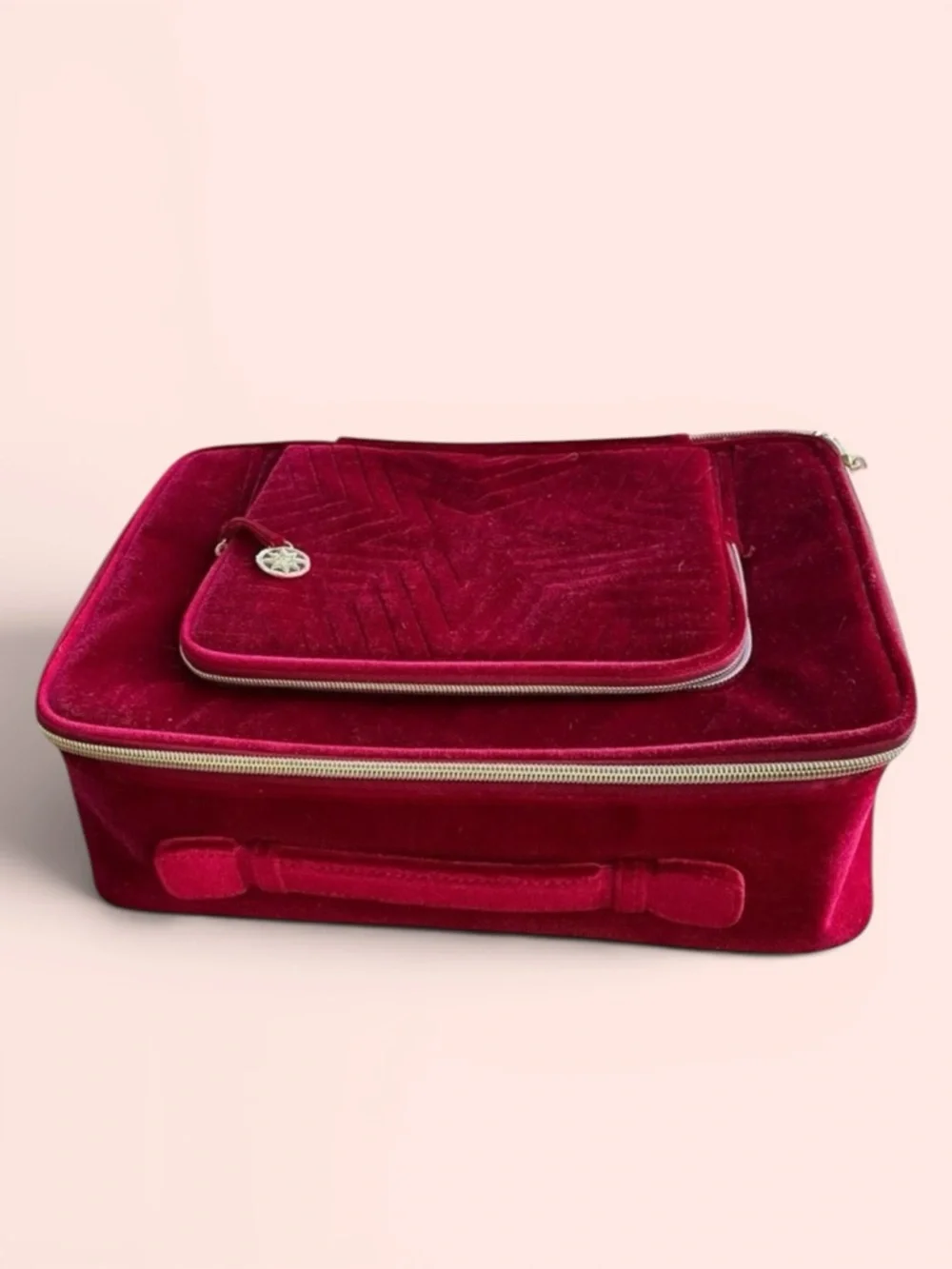 Estée Lauder Red Velvet Train Case Makeup Cosmetic Bag Travel Case
